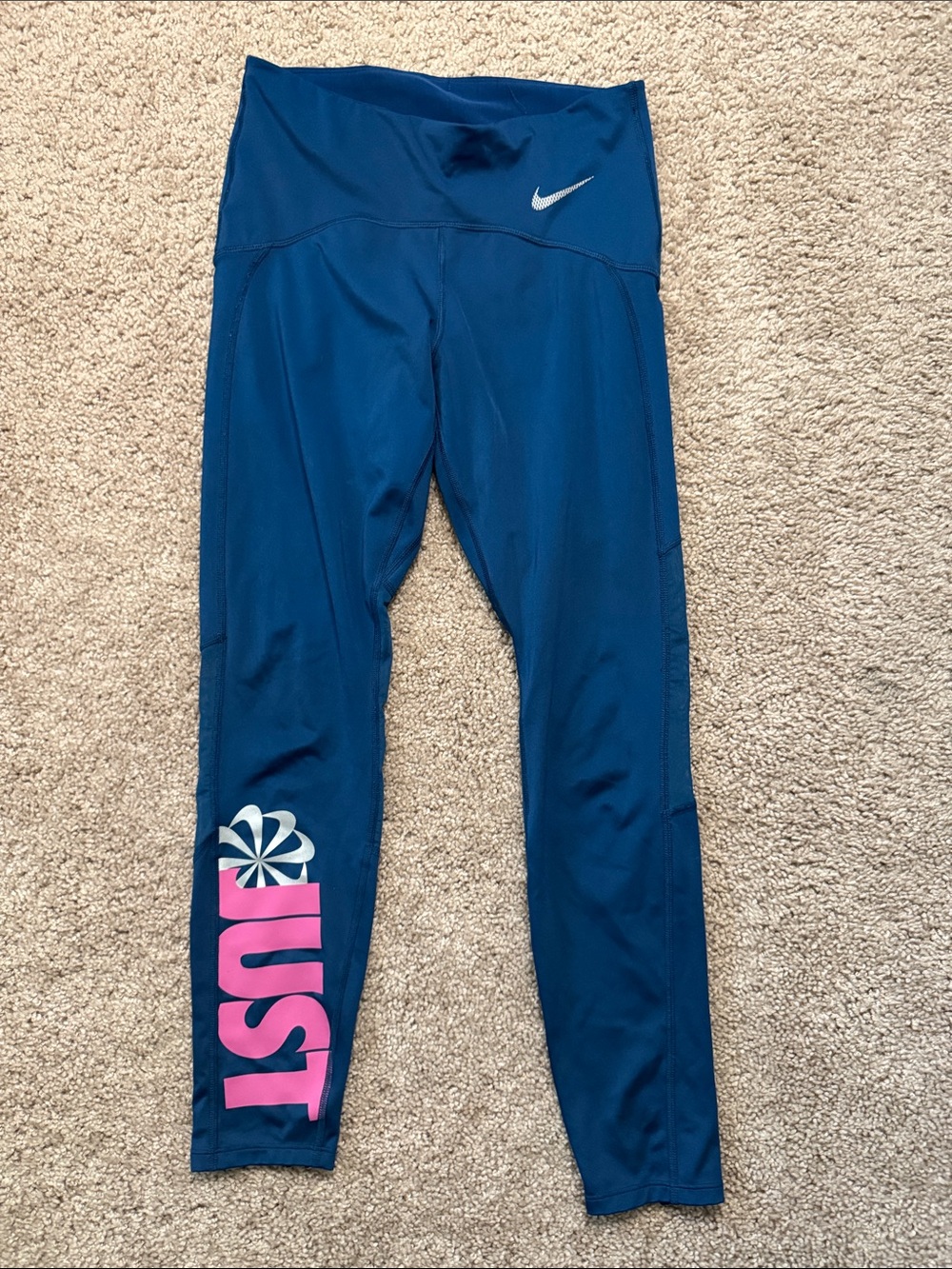 Nike Navy Leggings with Pink JUST and White Pinwheel